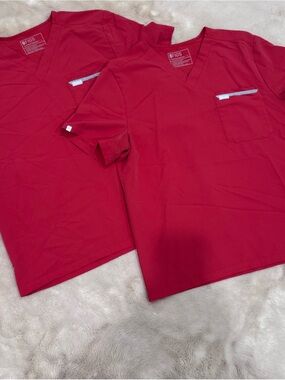 Figs Red V-Neck Scrub Top